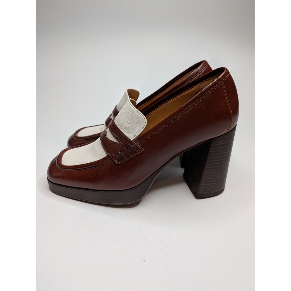 SEZANE Brown White Two Tone Leather Chunky Platform High Heel Jessie Loafers 41 - Picture 8 of 10
